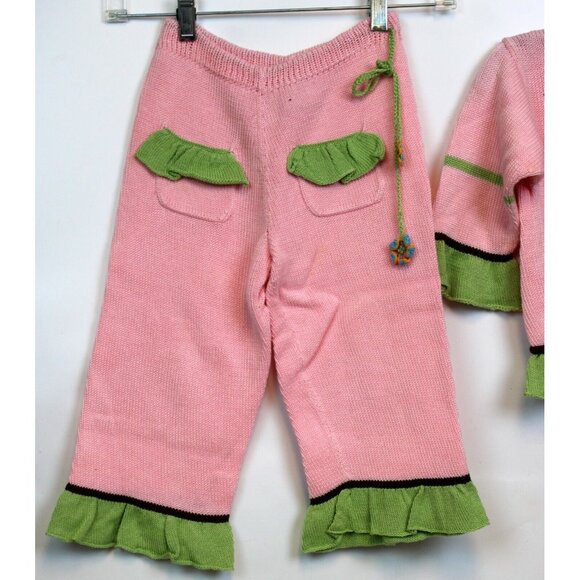 Zack Ali 4 Kids Girls Pink Knitted Outfit sz 5-6 Shirt Pants Pockets Flower Fall - Picture 2 of 12